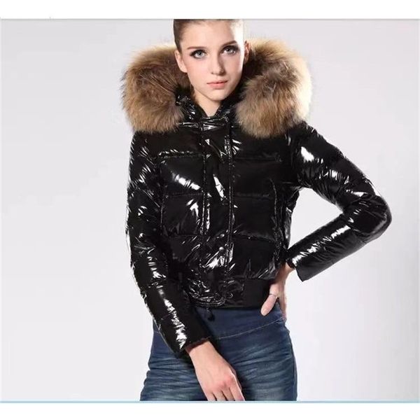 Punk Frauen Winter Rote Daunen Baumwolle Jacke Neue Mode Glänzend Schwarz Große Kapuze Dicke Glänzende Lose Große Pelz Warme Parkas dame Mantel 201214