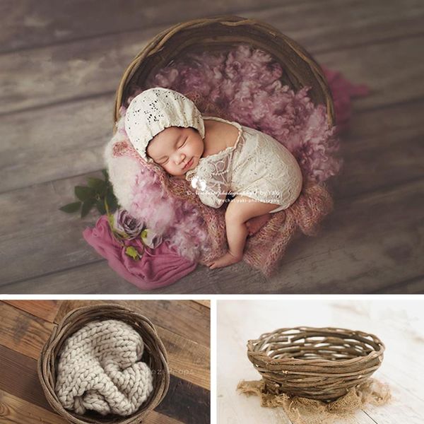 

caps & hats baby pography accessories natural thick rattan basket born props boy hand-woven bird nest po posing poshoot, Yellow