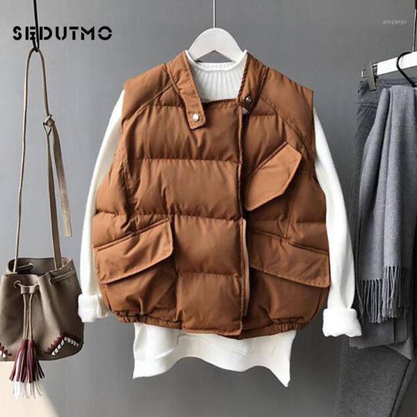 

sedutmo winter harajuku vest women parkas streetwear jacket autumn coat sleeveless vintage black waistcoat basic outerwear ed4271, Black;white