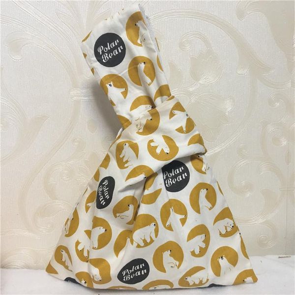 

yile new cotton twill wrap knot wrist bag key phone wristlet polar bear black yellow w26 h wmtjdi