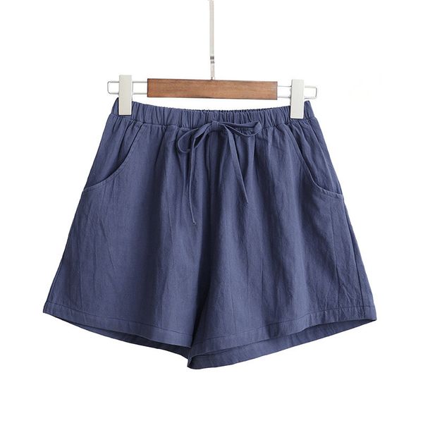 

2020 new women's linen comfortable elastic waist home loose casual plus pocket summer streetwear shorts, White;black