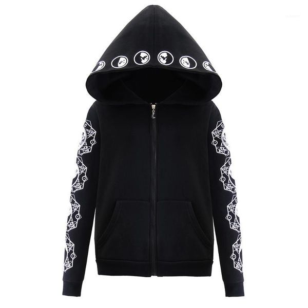 

double layer women black hoodies zipper plus size s-5xl moon print street cool goth punk hooded1