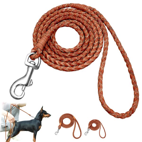 

woven leather small medium dogs, round belt for walking, running and training
