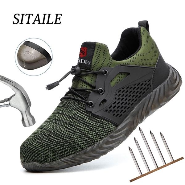 

sitaile boots male protective steel toe cap anti-smashing work shoes construction safety sneakers for men y200915, Black;brown