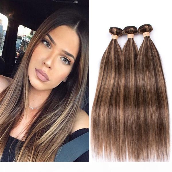 

piano #4 27 mixed color brazilian human hair 3bundles brown highlight mix with honey blonde piano color human hair weaves extensions, Black