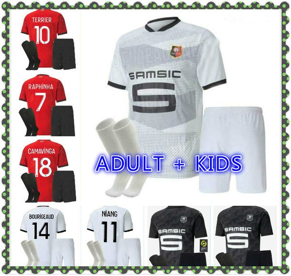 

kids kit 20 21 stade rennais soccer jersey 2020 2021 raphinha camavinga terrier j.martin bourigeaud rennes maillot de football shirt, Black;yellow