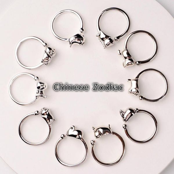 

cluster rings original design of chinese ancient elements traditional zodiac dai meng small delicate fairy elegant silver jewelry, Golden;silver