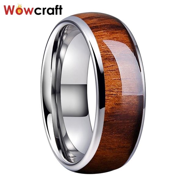

8mm koa nature wood inlay tungsten carbide ring for men wedding band polished shiny comfort fit 201218, Silver