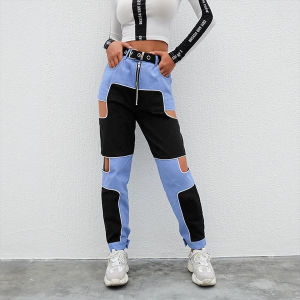 

harajuku hip hop cargo pants women hollow out high waist trousers streetwear patchwork sweatpants and joggers ladies, Black;white