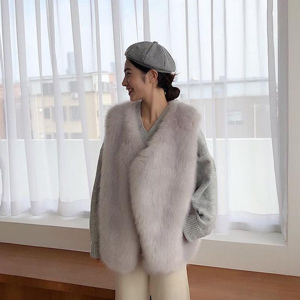 

women's fur & faux hstar 2021 winter pattern wild high imitation stitching slim warm vest female sleeveless round collar leisure style, Black