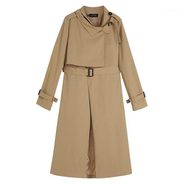 

large size custom windbreaker new autumn and east season fat mm fashion wild loose temperament mid-length jacket female trend1, Tan;black