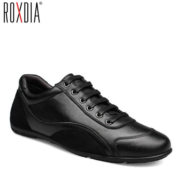 

roxdia genuine leather first grade cow leather men's flats spring autumn winter men casual flat man shoes plus size 39-48 rxm040 t20061, Black