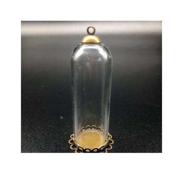 

100sets 50*18mm clear glass bubble globe bronze plated lace tray 8mm beads cap set diy glass vials pendant jewelry bbygzu, Black