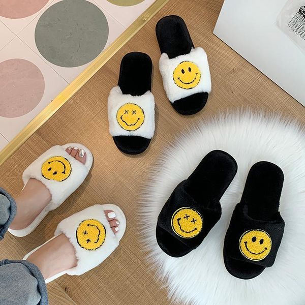 

slippers winter white home fur men casual comfortable plush face indoor flat slides zapatillas casa1, Black