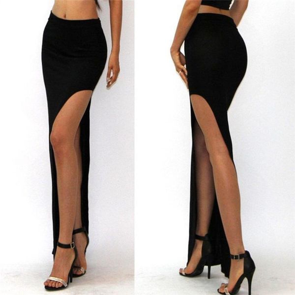 

black red grey women lady long skirts fashion open side split skirt long maxi skirt1