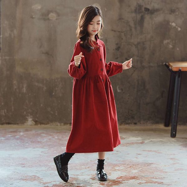 

korean medium children's autumn large 2020 art cotton hemp sve skirt girl's long drs 2m9tbb23y0dz, Red;yellow