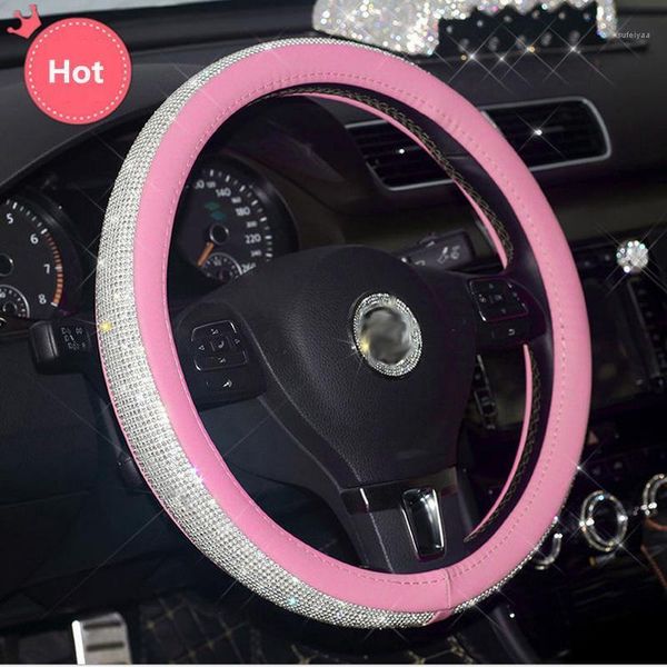 

crystal rhinestone car leather steering wheel covers cap steering-wheel cover auto car interior accessories for women girls1