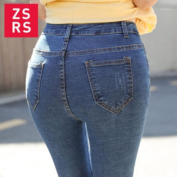 

zsrs 2020 jeans for women mom jeans high waist woman high elastic plus size stretch female denim skinny pencil pants1, Blue