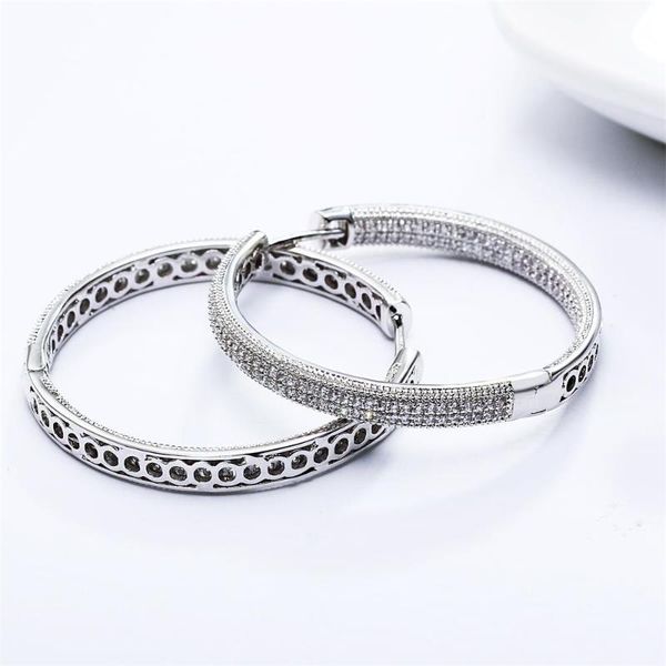 

luxury cubic zirconia micro pave setting big 4cm diameter hoop earrings women's accessories, quality, Golden;silver