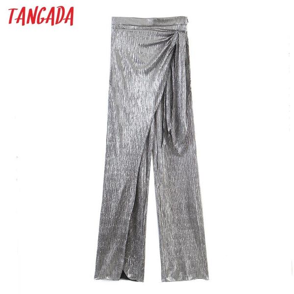 

tangada women silver long pants trousers with slash vintage style zipper lady pants pantalon sl300, Black;white