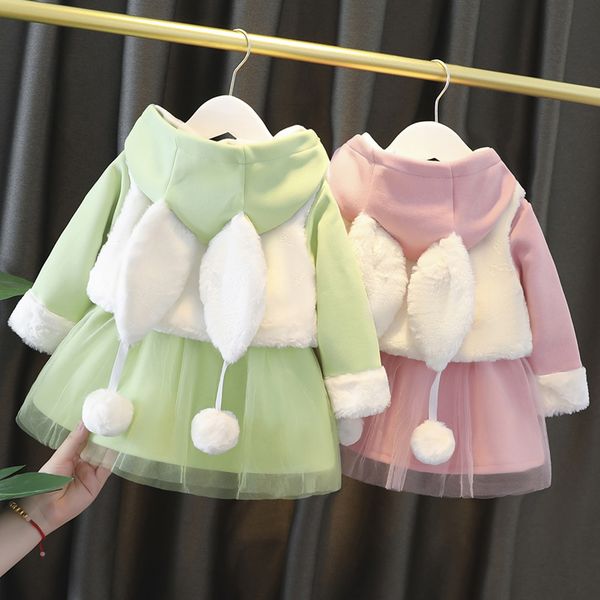 

kids designer clothes girls long sleeve dress net red autumn winter style 0 vest princess skirt children's 1-2-4 two piece children&#03, White