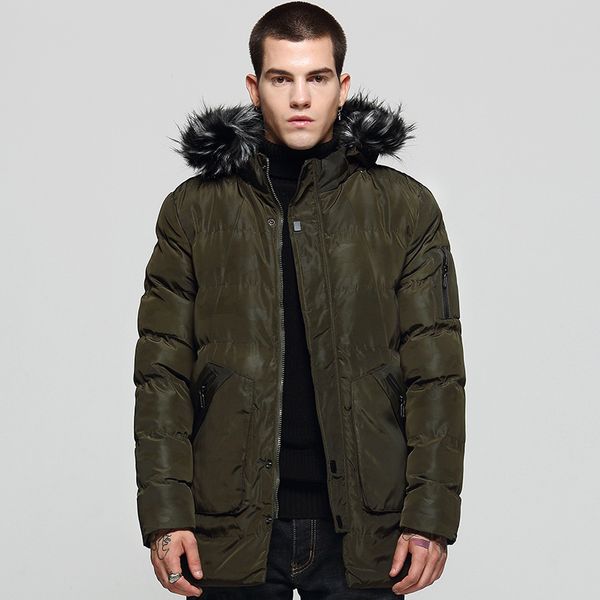 

2020new winter jacket men fashion fur collar thick warm army green cotton padded coat windproof parka male high quality, Black