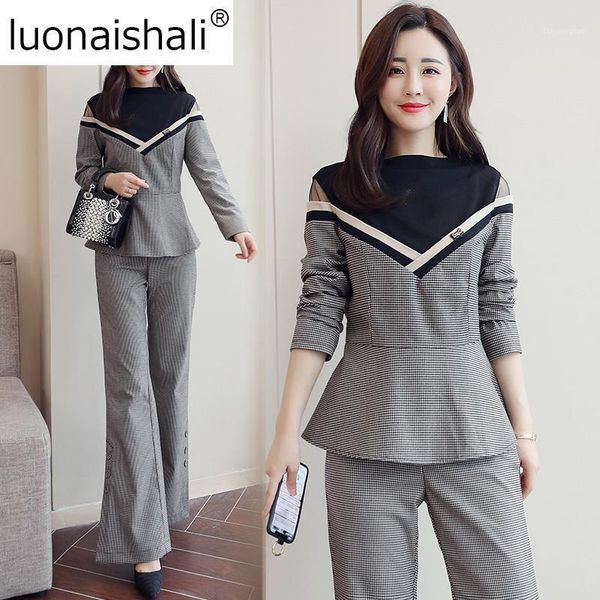 

stitching style women suit sets ladies casual plaid suits spring fashion two pieces c0591, White