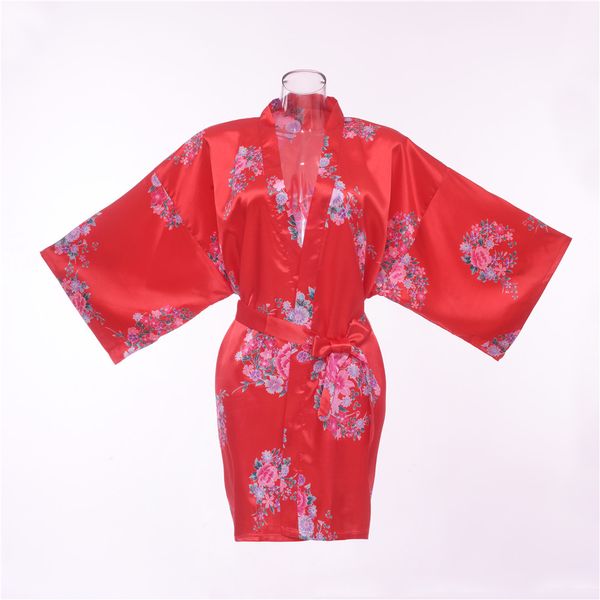 

Plus Size Women Print Sleepwear Satin Kimono Bathrobe Gown Bride Bridesmaid Wedding Robe Nightgown Silky Intimate Lingerie, Style 1 hot pink