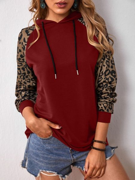 

emery rose contrast leopard raglan sleeve drawstring hoodie b2fv#, White;black