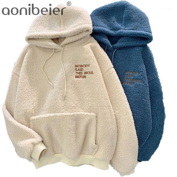 

aonibeier letter embroidery faux fur fluffly women hoodies autumn winter hooded sweatshirt drop shoulder long sleeve pullovers1, Black