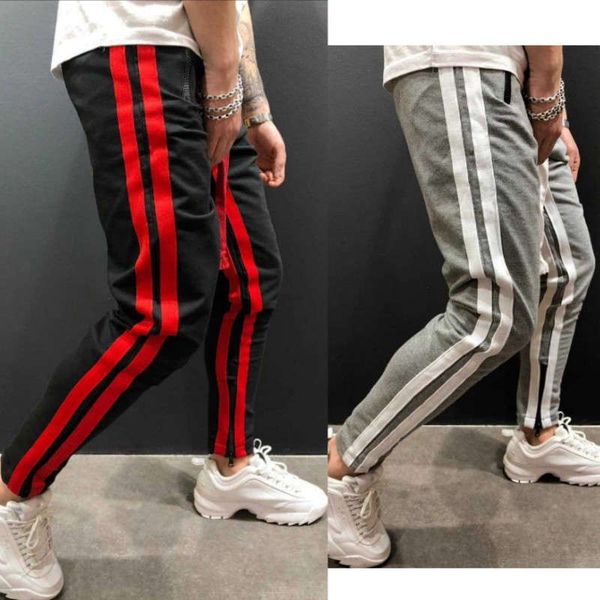 

fashion brand sports casual youth slim pull bar air tight leg zipper binding pants, Gray