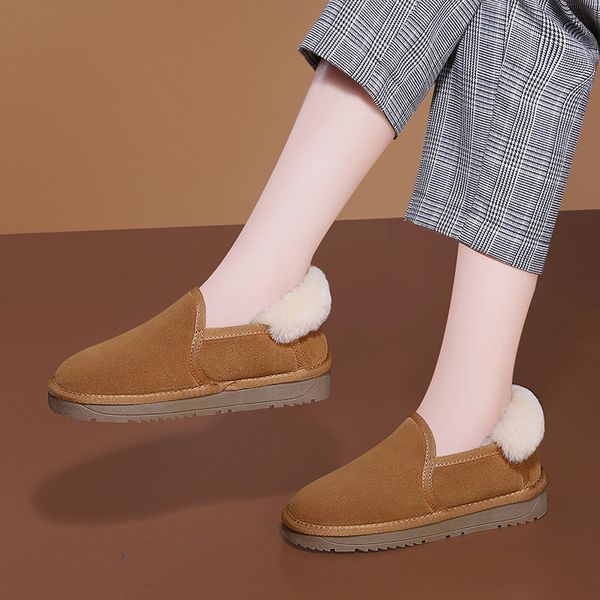 

cute cowskin flat round toe snow boots fashion women's pure color low heel platform slip-on short boots in 34-40, Black