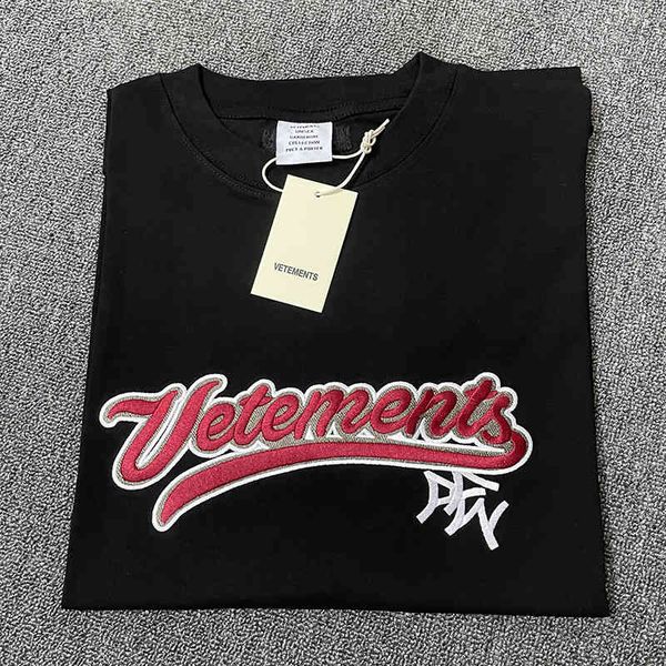 

big red embroidery vetements t-shirt men women summer vtm loose short sleeve, White;black