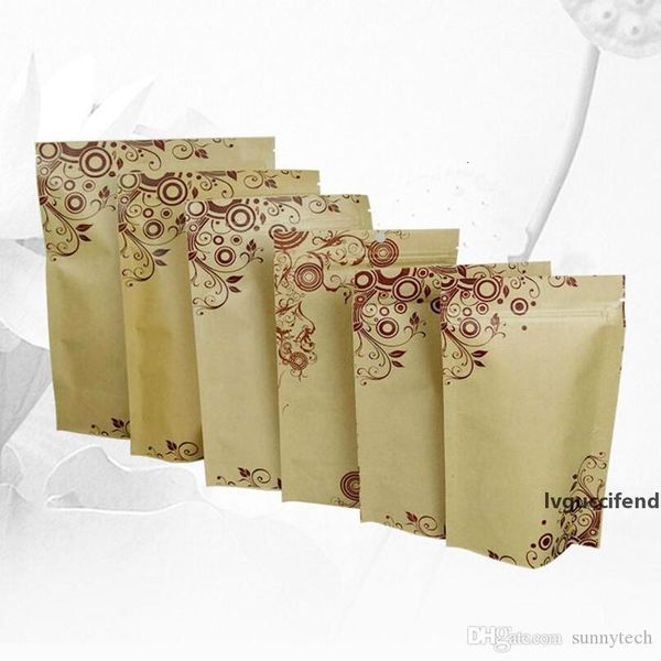 

aluminum brown kraft foil paper zipper grip doypack seal food storage stand up pouches bags packaging printing lz0707