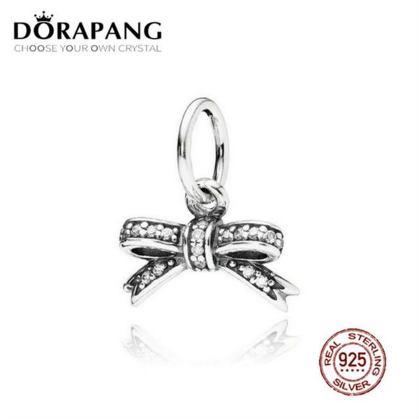 

2021 new 100% 925 sterling silver sparkling bow pendant clear cz pendant chams bead for mother gift bracelet diy, Black