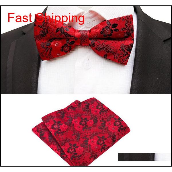 

bow tie set for men red blue paisley pocket square bowtie suit mens business wedding hankerchief floral qylhue dh_seller2010, Black;gray