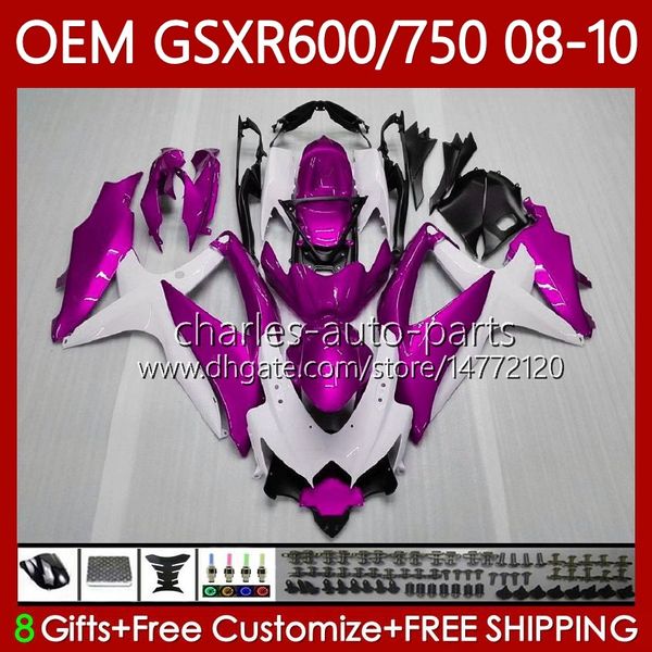 Spritzguss OEM für Suzuki GSXR-750 GSXR600 GSXR 600 750 CC K8 08 09 10 88No.164 GSX-R750 GSXR-600 GSXR750 Pink weiß GSX-R600 600CC 750CC 2008 2009 2010 Verkleidungsset