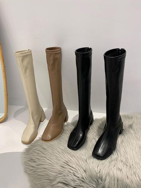 

winter boots lady zipper boots-women female shoes thigh high heels high platform luxury designer 2020 elegant, Black