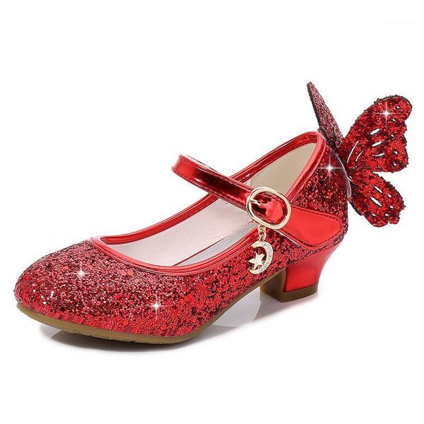 

sandals butterfly knot shoes 2021 girl sandalias princess sandal kids leather for girls wedding casual glitter children high heel1, Black;red