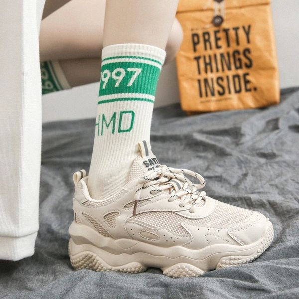 

women chunky sneakers 2020 autumn fashion sports casual shoes platform thick sole woman leather wedge shoes tenis female black #en6w