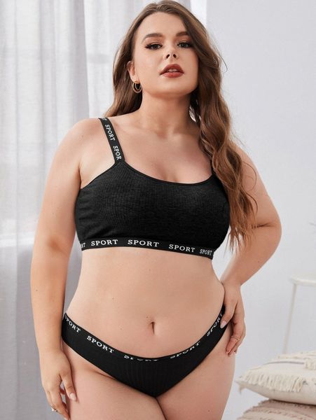 

plus letter tape lingerie set j0nw#, Black;white
