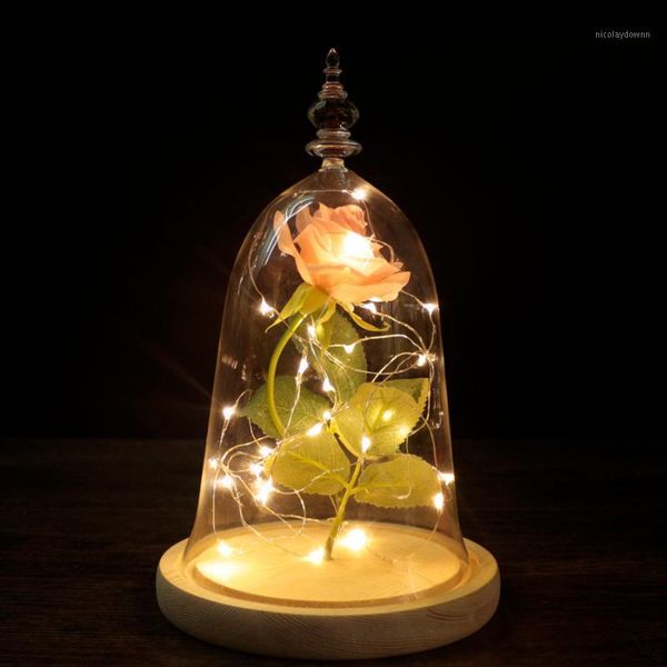 

decorative flowers & wreaths red rose in glass dome wooden base with led light valentine's day for girl friend gift home decoration1