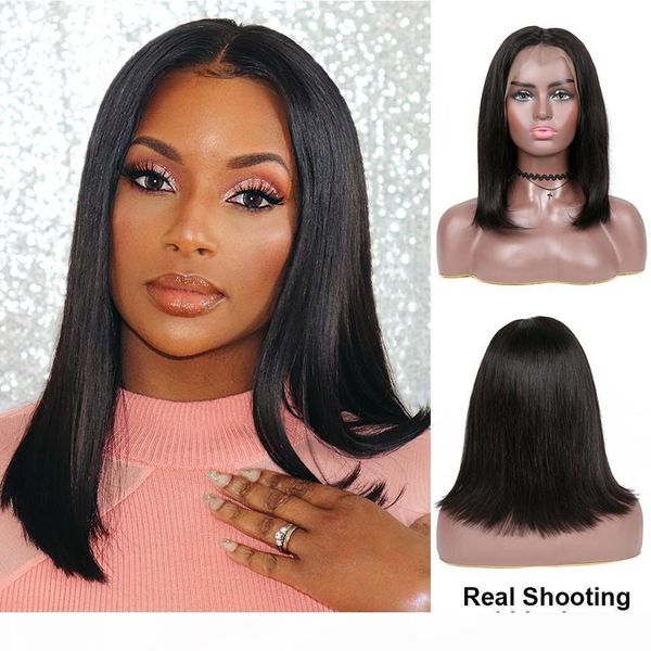 

straight lace front bob wigs short full lace wig with baby hair side part glueless lace front wig for women, Black;brown