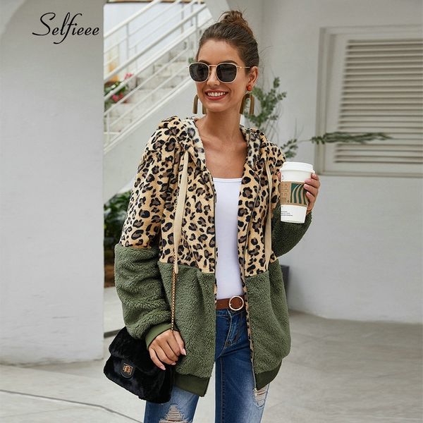 

autumn winter sweatshirts women hooded leopard hoodies casual zipper long sleeve hoodie fashion warm coat polerones mujer y200915, Black