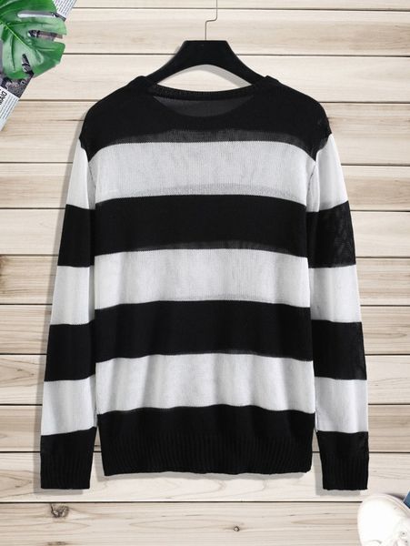 

men striped pattern drop shoulder sweater y5ro#, White;black