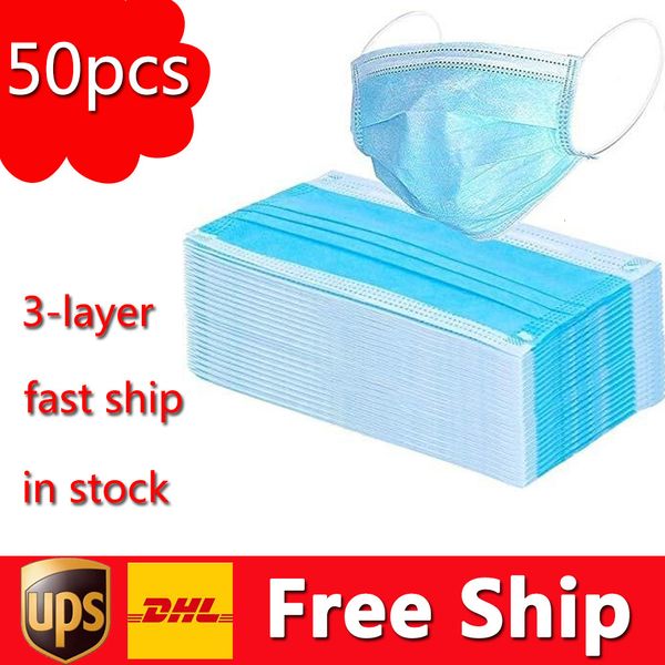 

dhl ups 50pcs 3-layer dustproof pm2.5 safety men women disposable face masks