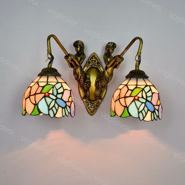 

wall lamps double headed mermaid european retro tiffany ppastoral idyllic bird multicolor glass for bedroom bar club hall aisle balcony dhl
