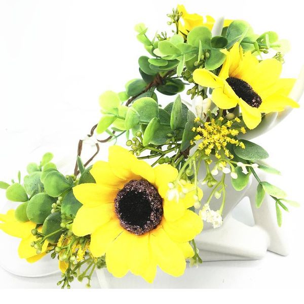 

sun flower wreath crowns festival headband women hair accessories headdress girl floral garlands wedding party floral qyltzi