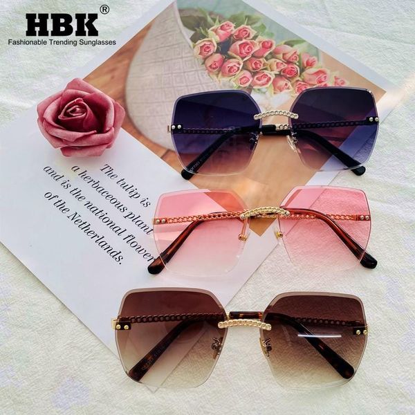 

hbk rimless square sunglasses women men vintage oversized luxury classic brand designer frameless cutting lens eyewear for lady, White;black