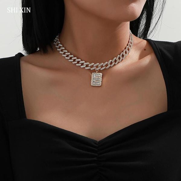 

chokers shixin chunky cuban link chains crystal choker necklace colar women rhinestones letter pendant necklaces neck thick collier 2021, Golden;silver